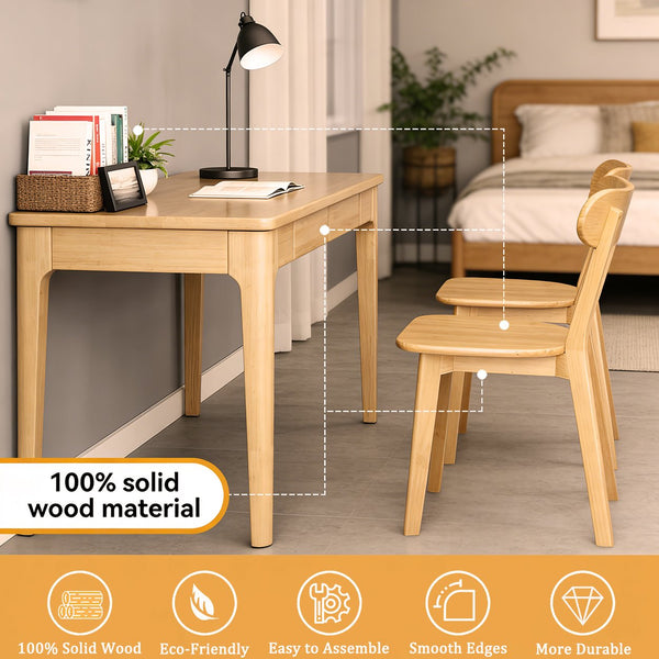 English Elm Solid Natural Wood Mid-century Dining Chairs Curved Back Upholstered Seat Set of 2 W3204P429362