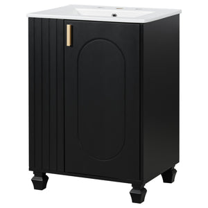 English Elm Christopher Knight Home® - 24" Retro Bathroom Vanity with Ceramic Sink, Solid Wood Frame, Soft-Close Door, Ample Storage Black N759P293645B