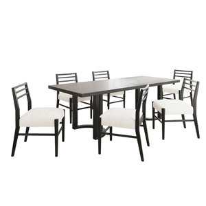 English Elm Christopher Knight Home® - 7PCS Beige+Black Dining Set with Ladder Back Chairs and Rubberwood Table, Upholstered Seats, Trestle Base N771P192288B_N771P195513H