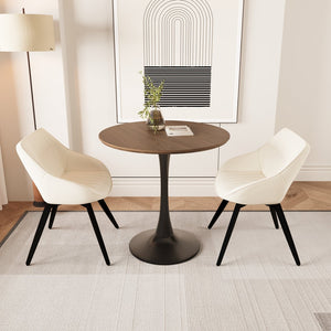English Elm 31.5" Walnut Round Tulip Dining Table Set With 2 Beige Chairs - Modern, Compact, Stylish For 2-4 People W2189S00427
