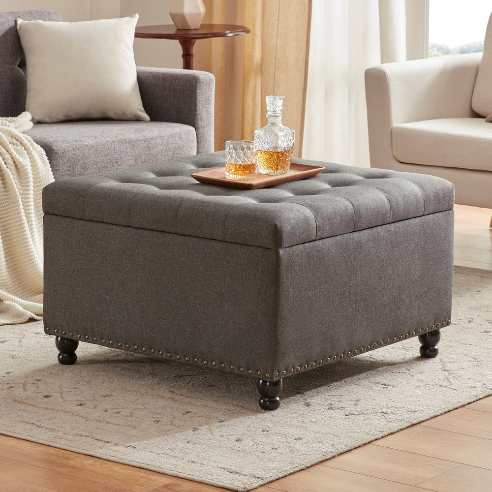 English Elm Large Tufted Square Ottoman with Hidden Storage Solid Wood Frame Living Room Seat T2694P193504