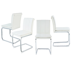 English Elm Modern Pu Leather Cantilever Dining Chairs Set of 4 with Steel Arc Frame for Kitchen White W5123P454222
