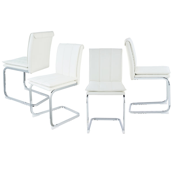 English Elm Modern Pu Leather Cantilever Dining Chairs Set of 4 with Steel Arc Frame for Kitchen White W5123P454222