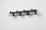 English Elm Modern 4-Light Matte Black Led Vanity Light Fixture With Crystal Glass Shades, Bathroom Wall Sconce For Elegant and Contemporary Home Decor