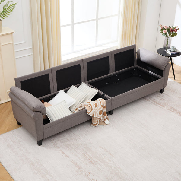 English Elm 102 Inch Linen Modular Sectional Sofa with Hidden Storage and Cloud Cushion Comfort Dark Gray W1099S00209
