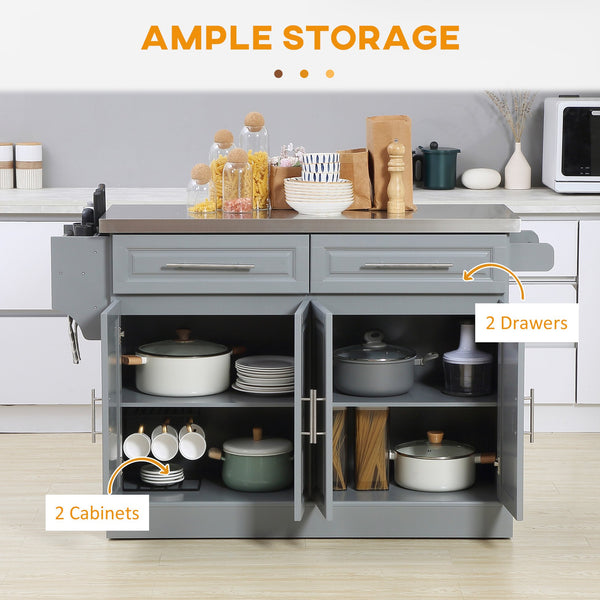 English Elm Homcom Rolling Kitchen Island Cart With Stainless Steel Top, Ample Storage & Easy Mobility For Prep W2225S00040