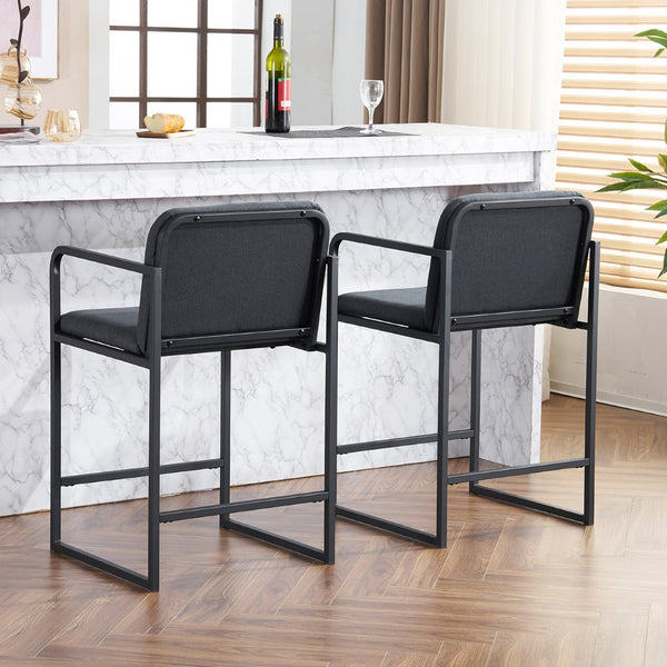 English Elm Set Of 2 Stylish Dark Gray Upholstered Counter Height Bar Stools With Armrests For Modern Dining W1901P225274-GIGA