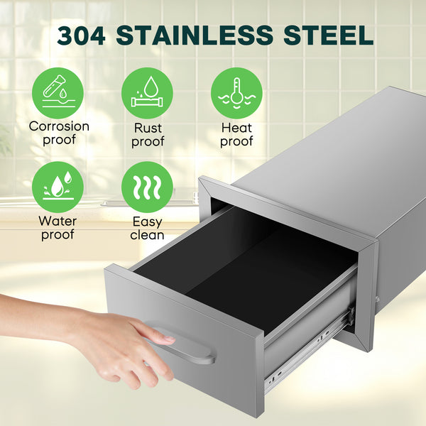 English Elm Drawer Stainless Steel Outdoor Kitchen Cabinet Rust Resistant Compact Storage Unit W3167P303219