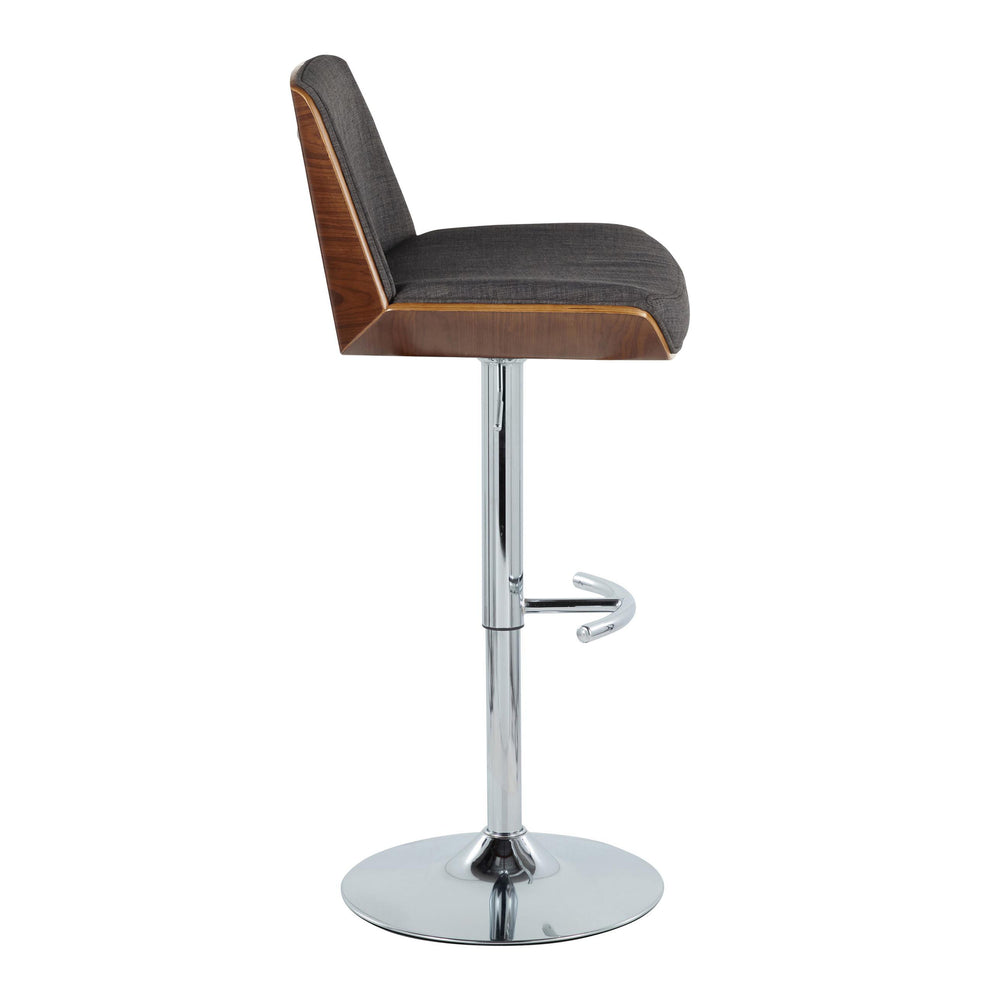 English Elm Adjustable Swivel Barstools Mid Century Walnut Chrome Charcoal Fabric Set of 2 B202S02173