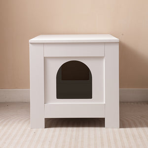 English Elm Cat Litter Box Enclosure with Barn Door Hidden Litter Box Furniture End Table Dual Cabinet Storage White W3008P235397