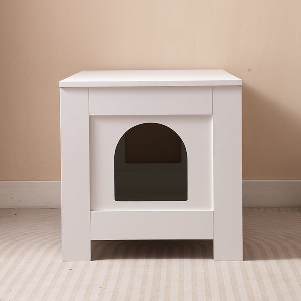 English Elm Cat Litter Box Enclosure with Barn Door Hidden Litter Box Furniture End Table Dual Cabinet Storage White W3008P235397