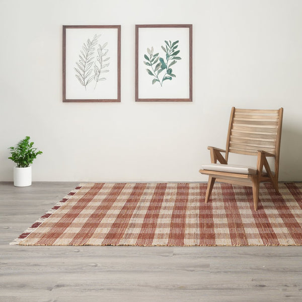 English Elm Area Rug, Handwoven Jute, Durable Dark Brown Plaid 5X7 Ft – Eco-Friendly, Versatile Decor For Your Home B346P321266