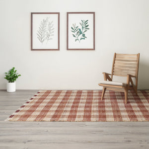 English Elm Area Rug, Handwoven Jute & Cotton, Durable Dark Brown Plaid, Eco-Friendly, 8X10 Ft For Any Room B346P321268