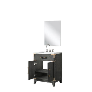 English Elm Black Oak Single Bath Vanity Set With Acrylic Countertop, Mirror & Faucet - Compact & Stylish Design B2731S02215