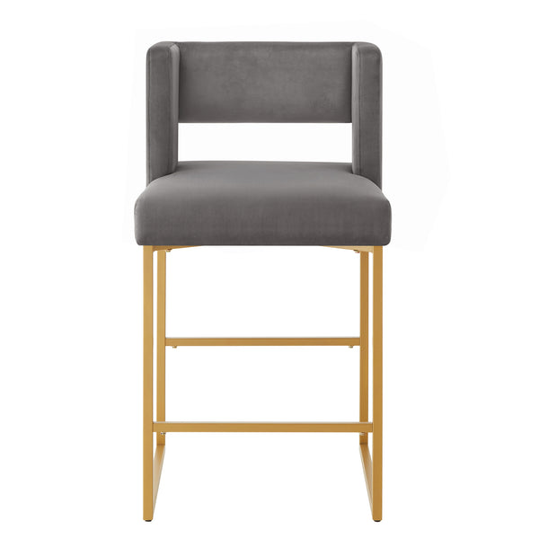English Elm Modern Velvet Counter Stools Set of Two with Gold Iron Frame and Square Open Back Dark Gray W2186P171943