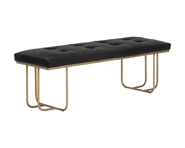 Sunpan Maverick Bench - Stylish Tufted Seat with Antique Brass Legs for Elegant Living Room Seating Bravo Black