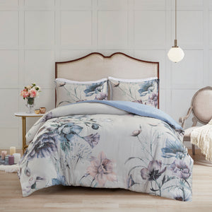 English Elm Full/Queen Cassandra 3-Piece Cotton Printed Duvet Cover Set – Shabby Chic Floral Blue, OEKO-TEX Certified Comfort B03597363