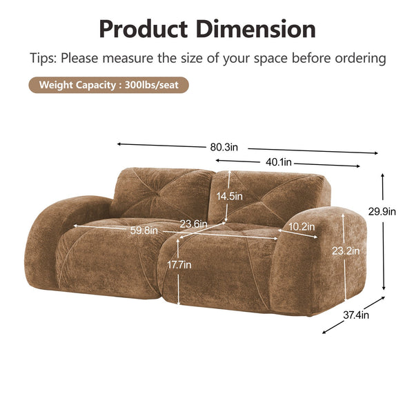 English Elm Three Seater Chenille Sofa with Ottoman Solid Wood Base Tufted Arms Living Room Camel W714S01635