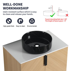 English Elm 30" Bathroom Vanity With Wall-Mounted Design, Ceramic Vessel Sink & Soft-Close Doors For Modern Homes W999S00447