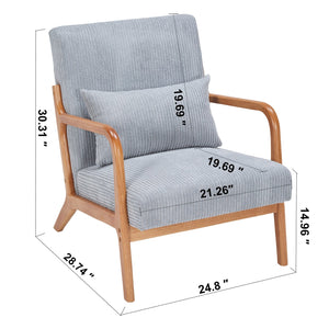 English Elm Mid-Century Upholstered Accent Chair Light Gray — Ergonomic Solid Wood Frame, Cozy Reading Pillow, Versatile Home Seating W2989P295270