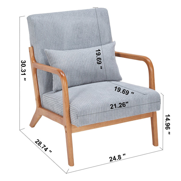 English Elm Mid-Century Upholstered Accent Chair Light Gray — Ergonomic Solid Wood Frame, Cozy Reading Pillow, Versatile Home Seating W2989P295270