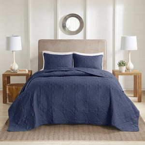 English Elm 3 Piece Reversible Bedspread Set Navy Full/Queen - Soft Microfiber, Plush Polyester Fill, Oversized Twin/Full/Queen Cozy Bedding Ensemble B035P148230