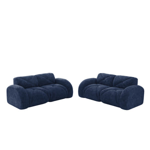 English Elm 2-piece Modular Velvet Sofa Set with Tufted Cloud Cushions for Modern Living Rooms Blue W714S01643
