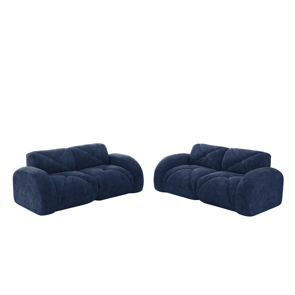 English Elm 2-piece Modular Velvet Sofa Set with Tufted Cloud Cushions for Modern Living Rooms Blue W714S01643