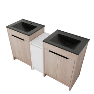 English Elm 60 Inch Freestanding Bathroom Vanity With Black Ceramic Sink, Soft-Close Doors & Storage Solutions W999S00317