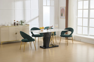 English Elm 061-Set Of 1 Elegant Green Velvet Dining Chair With Curved Backrest & Golden Metal Legs For Style W527P255476