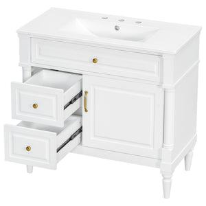 English Elm 36" Bathroom Vanity With Ceramic Sink, Durable Rubberwood Frame, Smart Storage & Modern Design N725P356064K