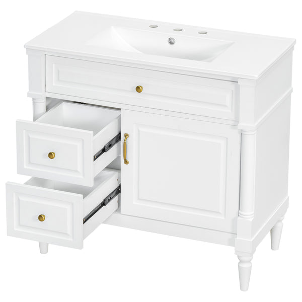 English Elm 36" Bathroom Vanity With Ceramic Sink, Durable Rubberwood Frame, Smart Storage & Modern Design N725P356064K