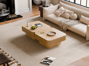 English Elm 31.5'' Square Wood Veneer Flip Top Storage Coffee Table with Slat Detail for Living Rooms Natural Wood W1435P375245