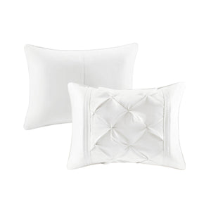 English Elm 7-piece Queen Tufted Pleated Comforter Set with Shams Bed Skirt Decorative Pillows White B035P463183