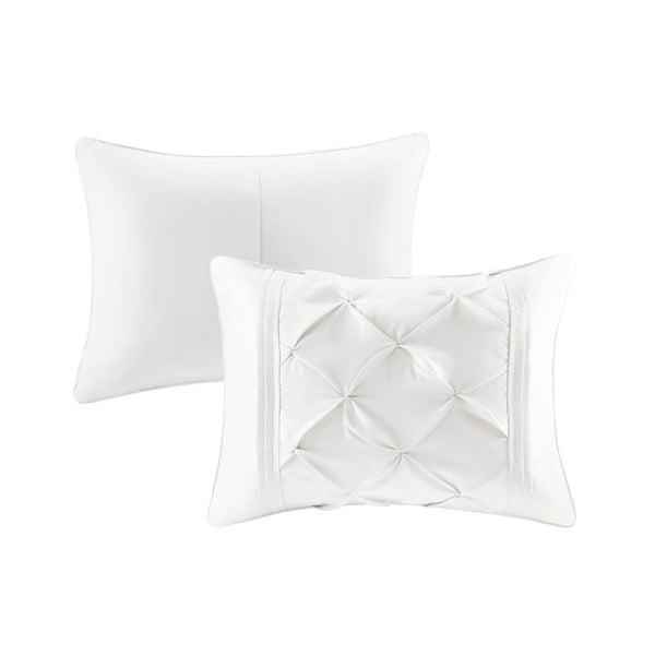 English Elm 7-piece Queen Tufted Pleated Comforter Set with Shams Bed Skirt Decorative Pillows White B035P463183