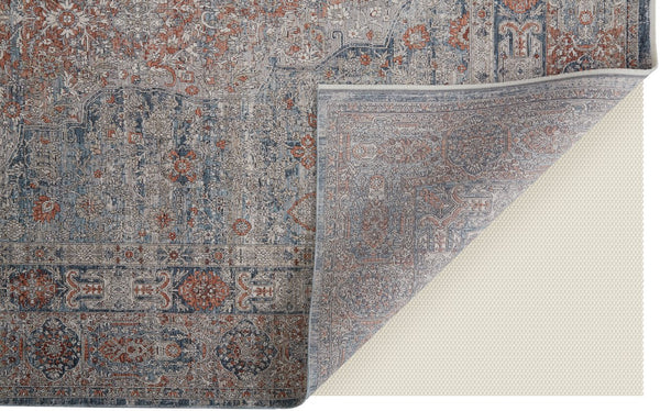 Feizy Rugs Marquette Medallion Rug – Elegant Power-loomed Design, Stain-resistant, Easy Care For High Traffic Areas Gray,Ivory,Orange Polyester,Acrylic Mrq3778frstbluj00