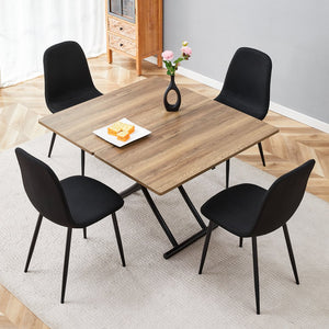 English Elm Table and Chair Set Adjustable Height Mdf Wood Grain Top with Four Linen Dining Chairs Black,Natural Wood W1151S03768