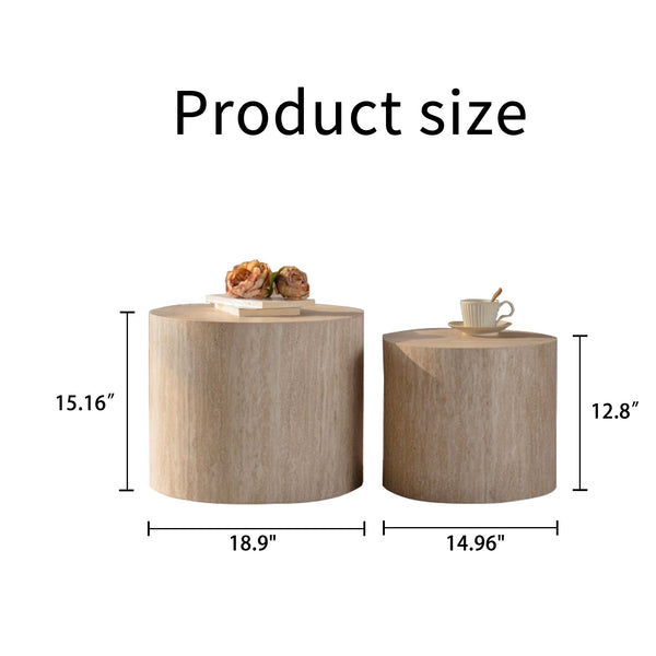 English Elm Nesting Coffee Tables Set of 2 Round Mdf Woodgrain Modern Accent for Living Room Amber W3081P360445