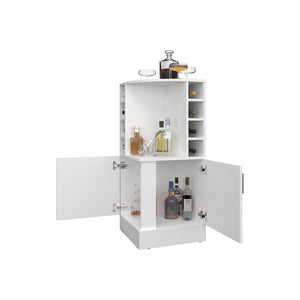 English Elm FM Corner Bar Cabinet with 8-Bottle Rack, Open Display Shelves and Hidden Storage for Home Entertaining White 47.2 L x 23.2 W x 4.7 H B128P269879