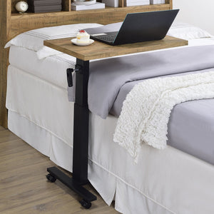 English Elm Geary Mango Height-Adjustable Mobile C-Table with Hand Crank, Locking Casters, Slim C-Base for Bedside Use B062P375562