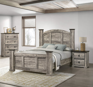 English Elm Contemporary Queen Panel Bed with LED Lighted Headboard, Distressed Textured Wood Finish, Stylish Durable Craftsmanship Gray 68.5 L x 35 W x 11.5 H B011S01572