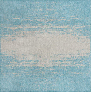 Unique Loom Outdoor Modern Ombre Machine Made Abstract Rug Aqua, Ivory/Gray 10' 8" x 10' 8"
