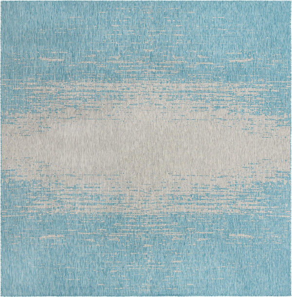 Unique Loom Outdoor Modern Ombre Machine Made Abstract Rug Aqua, Ivory/Gray 10' 8" x 10' 8"