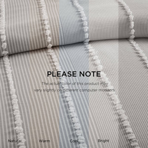 English Elm 3-piece King Yarn Dyed Cotton Duvet Set with Pompom Jacquard Stripe Percale Reverse Grey B035P482895