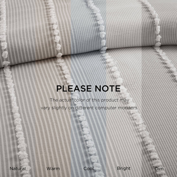 English Elm 3-piece Cotton Yarn Dyed Duvet Cover Set with Jacquard Pompom Stripe Bedding Grey B035P482894