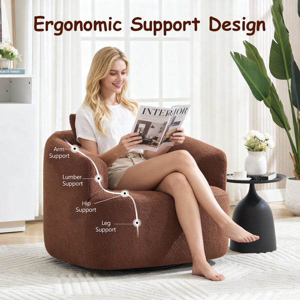 English Elm 360° 360 Swivel Teddy Velvet Accent Chair Plush Cocoon Seat for Living Room or Bedroom W5385P454804