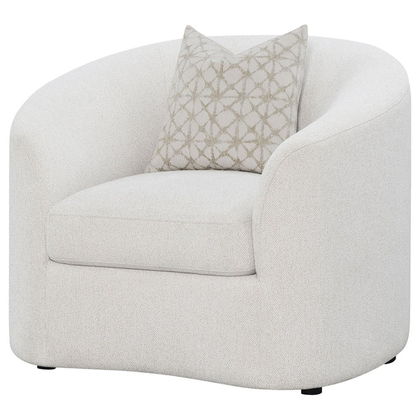 English Elm Rory Latte Boucle Sloped-Arm Lounge Chair with Metallic Pillow — Retro Barrel Design, Cozy Corner Accent B062P358171