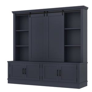 English Elm The Industrial Barn Door Entryway Cabinet with Sliding Rails and 12 Storage Compartments Blue W1580S00272