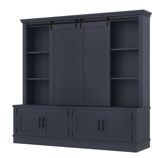English Elm The Industrial Barn Door Entryway Cabinet with Sliding Rails and 12 Storage Compartments Blue W1580S00272