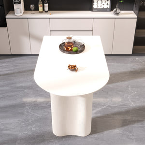 English Elm 63" Modern Cream Mdf Dining Table With Irregular Side Table - Seats 4-8, Elegant Design & Easy Care W2189S00753